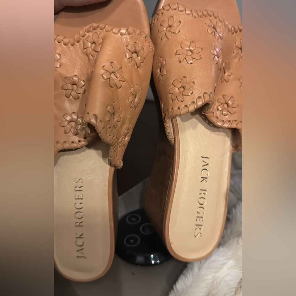 Jack Rogers Floral Cutout Leather Slides